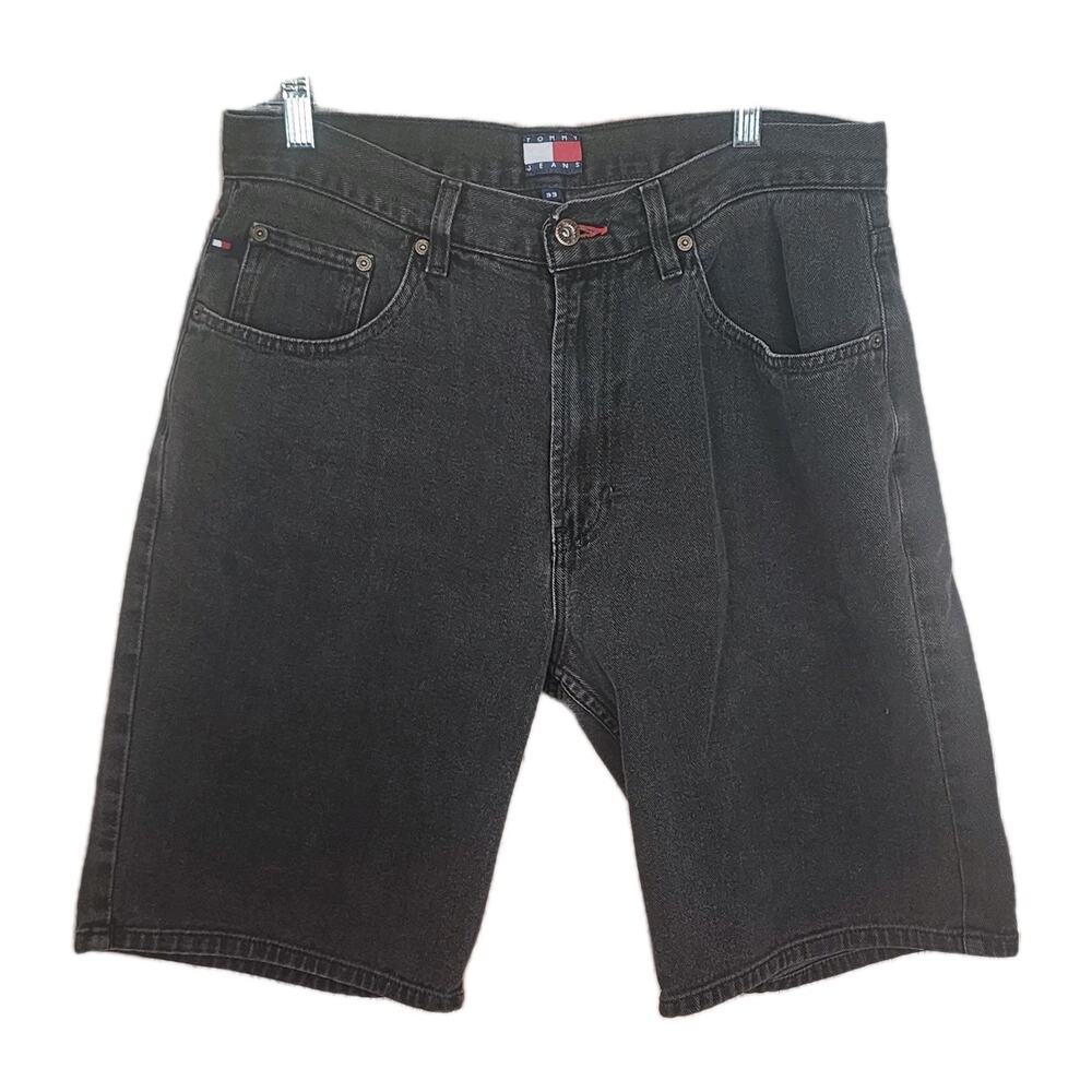 Vintage Men's Y2K Tommy Hilfiger Black Gray Denim Jean Shorts Jorts